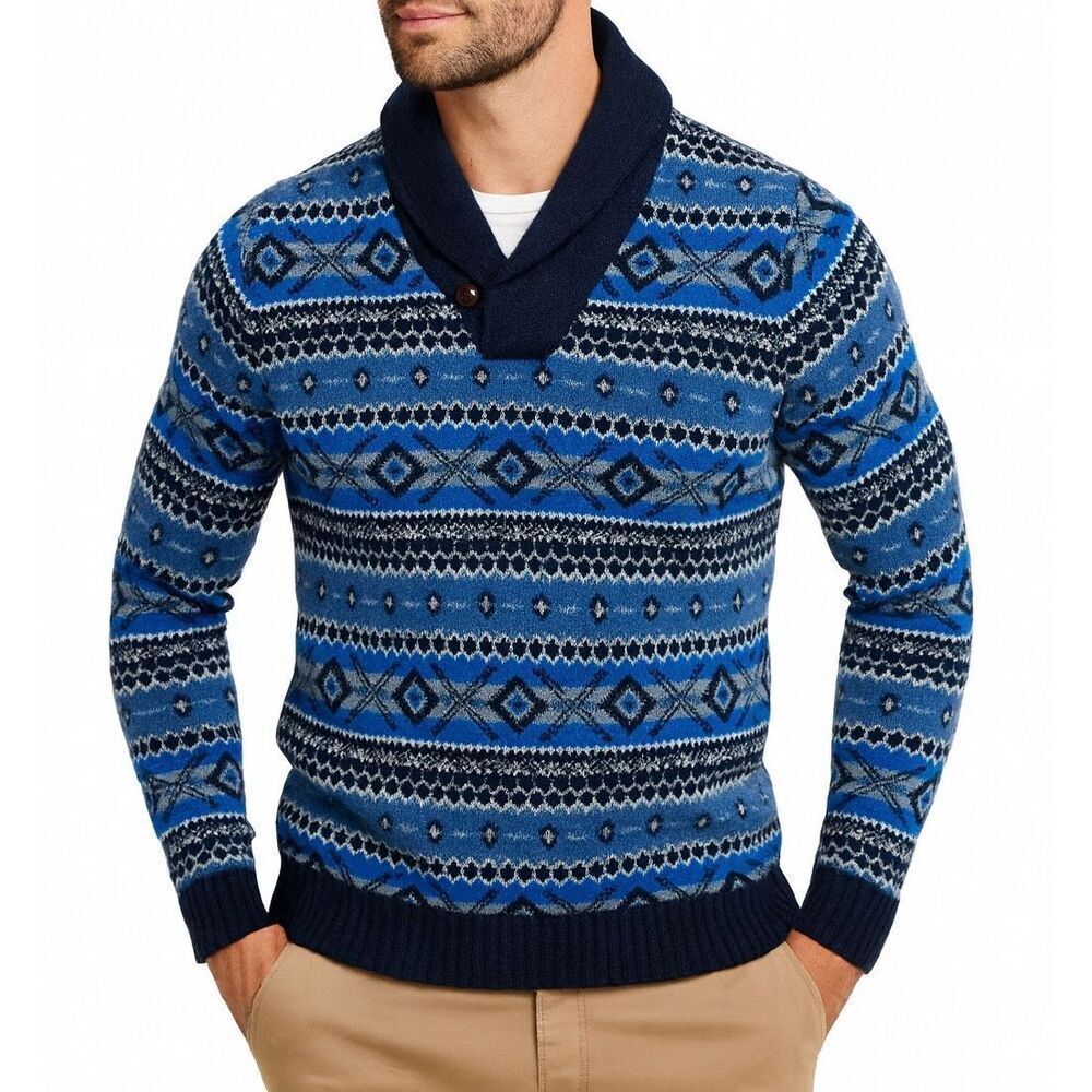 Vintage Brooks Brothers Men’s 100% Lambswool Blue Fair Isle Sweater - Size Large